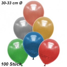 Premium Metallic Luftballons, Bunt gemischt, 30-33 cm, 100 Stück