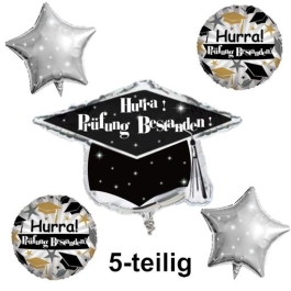 Hurra! Prüfung Bestanden! 5-teiliges Set aus Folienballons mit Helium