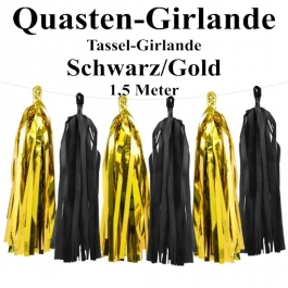 Quasten Girlande Schwarz-Gold, Festdekoration und Partydekoration