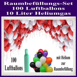 Raumbefüllungs-Set 100 Luftballons, 10 Liter Heliumgas