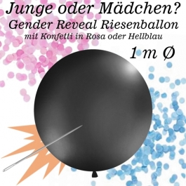 Gender Reveal Konfetti-Luftballon 100 cm, schwarz mit Konfetti gefüllt, 1 Stück