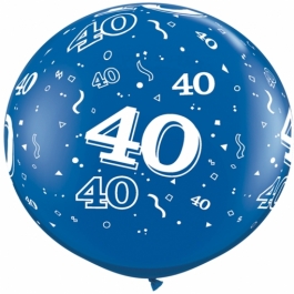Riesen-Luftballon Zahl 40, blau, 90 cm, Riesenballon mit Geburtstagszahl, Zahl 40 auf dem riesigen Ballon