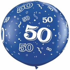 Riesen-Luftballon Zahl 50, blau, 90 cm, Riesenballon mit Geburtstagszahl, Zahl 50 auf dem riesigen Ballon
