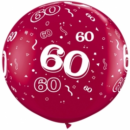 Riesen-Luftballon Zahl 60, pink, 90 cm, Riesenballon mit Geburtstagszahl, Zahl 60 auf dem riesigen Ballon