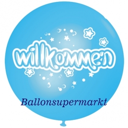 Riesen-Luftballon Willkommen, himmelblau, 75 cm, Willkommen auf dem riesigen Ballon