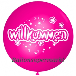 Riesen-Luftballon Willkommen, pink, 75 cm, Willkommen auf dem riesigen Ballon