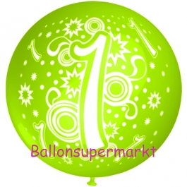 Riesen-Luftballon Zahl 1, apfelgrün, 75 cm, Riesenballon zum 1. Geburtstag, Zahl 1 auf dem riesigen Ballon