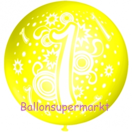 Riesen-Luftballon Zahl 1, zitronengelb, 75 cm, Riesenballon zum 1. Geburtstag, Zahl 1 auf dem riesigen Ballon