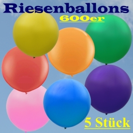 Riesenballons 600er, 5 Stück riesige Luftballons, Rundballons aus Latex, 2 Meter Durchmesser