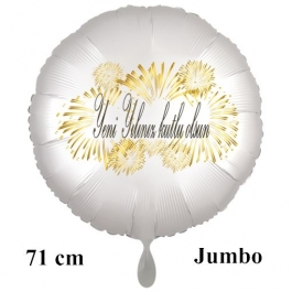 Großer Rundluftballon in Satin Weiß, 71 cm "Yeni Yiliniz kutlu olsun"
