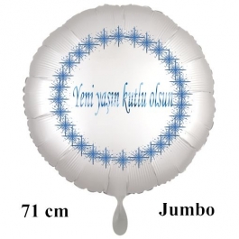 Großer Rundluftballon in Satin Weiß, 71 cm "Yeni yaşin kutlu olsun"