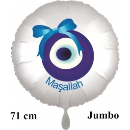 Großer Rundluftballon in Satin Weiß, 71 cm "Masallah"