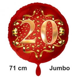 Großer Zahl 20 Luftballon aus Folie zum 20. Geburtstag, 71 cm, Rot/Gold, heliumgefüllt