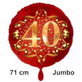 Großer Zahl 40 Luftballon aus Folie zum 40. Geburtstag, 71 cm, Rot/Gold, heliumgefüllt