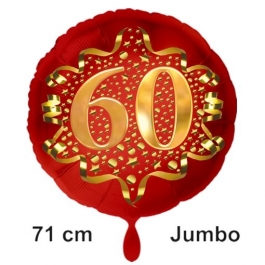 Großer Zahl 60 Luftballon aus Folie zum 60. Geburtstag, 71 cm, Rot/Gold, heliumgefüllt