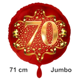 Großer Zahl 70 Luftballon aus Folie zum 70. Geburtstag, 71 cm, Rot/Gold