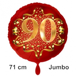 Großer Zahl 90 Luftballon aus Folie zum 90. Geburtstag, 71 cm, Rot/Gold, heliumgefüllt
