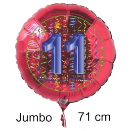 Großer Zahl 11 Luftballon aus Folie zum 11. Geburtstag, 71 cm, Rot/Blau, heliumgefüllt