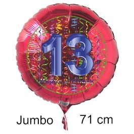 Großer Zahl 13 Luftballon aus Folie zum 13. Geburtstag, 71 cm, Rot/Blau, heliumgefüllt