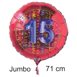 Großer Zahl 15 Luftballon aus Folie zum 15. Geburtstag, 71 cm, Rot/Blau, heliumgefüllt