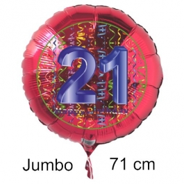 Großer Zahl 21 Luftballon aus Folie zum 21. Geburtstag, 71 cm, Rot/Blau, heliumgefüllt