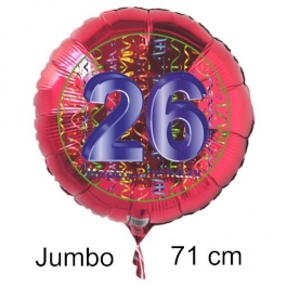 Großer Zahl 26 Luftballon aus Folie zum 26. Geburtstag, 71 cm, Rot/Blau, heliumgefüllt