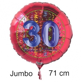 Großer Zahl 30 Luftballon aus Folie zum 30. Geburtstag, 71 cm, Rot/Blau, heliumgefüllt