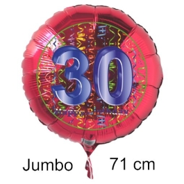 Großer Zahl 30 Luftballon aus Folie zum 30. Geburtstag, 71 cm, Rot/Blau,