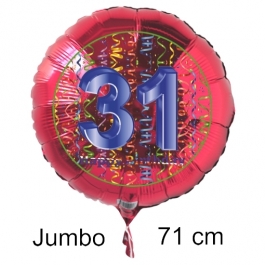 Großer Zahl 31 Luftballon aus Folie zum 31. Geburtstag, 71 cm, Rot/Blau, heliumgefüllt