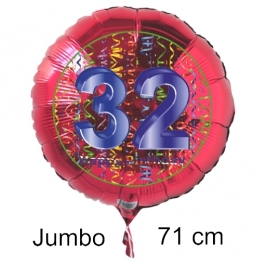Großer Zahl 32 Luftballon aus Folie zum 32. Geburtstag, 71 cm, Rot/Blau, heliumgefüllt
