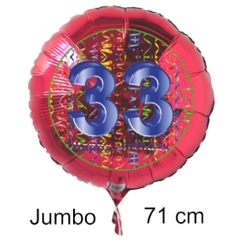 Großer Zahl 33 Luftballon aus Folie zum 33. Geburtstag, 71 cm, Rot/Blau