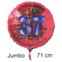 Großer Zahl 37 Luftballon aus Folie zum 37. Geburtstag, 71 cm, Rot/Blau, heliumgefüllt