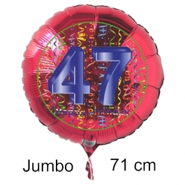 Großer Zahl 47 Luftballon aus Folie zum 47. Geburtstag, 71 cm, Rot/Blau, heliumgefüllt