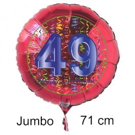 Großer Zahl 49 Luftballon aus Folie zum 49. Geburtstag, 71 cm, Rot/Blau, heliumgefüllt