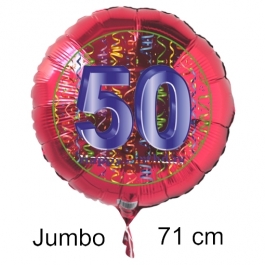 Großer Zahl 50 Luftballon aus Folie zum 50. Geburtstag, 71 cm, Rot/Blau, heliumgefüllt