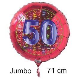 Großer Zahl 50 Luftballon aus Folie zum 50. Geburtstag, 71 cm, Rot/Blau