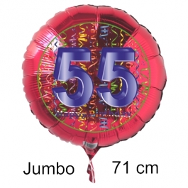 Großer Zahl 55 Luftballon aus Folie zum 55. Geburtstag, 71 cm, Rot/Blau, heliumgefüllt