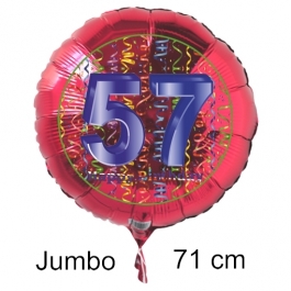 Großer Zahl 57 Luftballon aus Folie zum 57. Geburtstag, 71 cm, Rot/Blau, heliumgefüllt