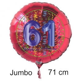 Großer Zahl 61 Luftballon aus Folie zum 61. Geburtstag, 71 cm, Rot/Blau, heliumgefüllt