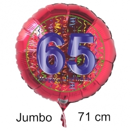 Großer Zahl 65 Luftballon aus Folie zum 65. Geburtstag, 71 cm, Rot/Blau, heliumgefüllt