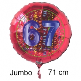 Großer Zahl 67 Luftballon aus Folie zum 67. Geburtstag, 71 cm, Rot/Blau, heliumgefüllt