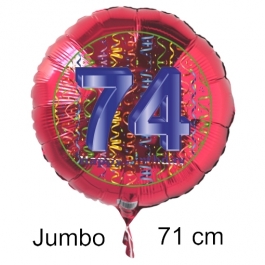Großer Zahl 74 Luftballon aus Folie zum 74. Geburtstag, 71 cm, Rot/Blau, heliumgefüllt