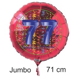 Großer Zahl 77 Luftballon aus Folie zum 77. Geburtstag, 71 cm, Rot/Blau, heliumgefüllt