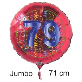 Großer Zahl 79 Luftballon aus Folie zum 79. Geburtstag, 71 cm, Rot/Blau, heliumgefüllt
