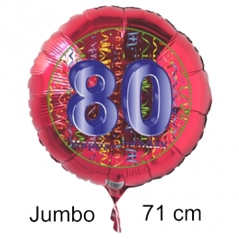 Großer Zahl 80 Luftballon aus Folie zum 80. Geburtstag, 71 cm, Rot/Blau, heliumgefüllt