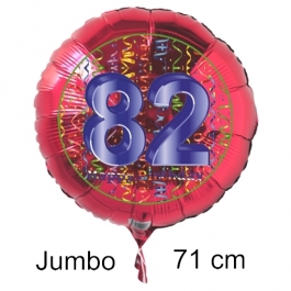 Großer Zahl 82 Luftballon aus Folie zum 82. Geburtstag, 71 cm, Rot/Blau, heliumgefüllt