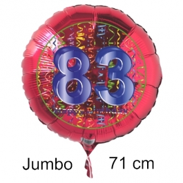 Großer Zahl 83 Luftballon aus Folie zum 83. Geburtstag, 71 cm, Rot/Blau, heliumgefüllt