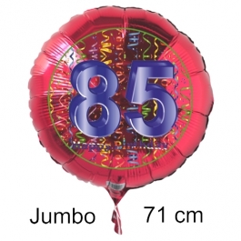 Großer Zahl 85 Luftballon aus Folie zum 85. Geburtstag, 71 cm, Rot/Blau, heliumgefüllt