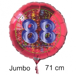 Großer Zahl 88 Luftballon aus Folie zum 88. Geburtstag, 71 cm, Rot/Blau, heliumgefüllt