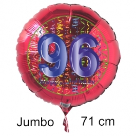 Großer Zahl 96 Luftballon aus Folie zum 96. Geburtstag, 71 cm, Rot/Blau, heliumgefüllt